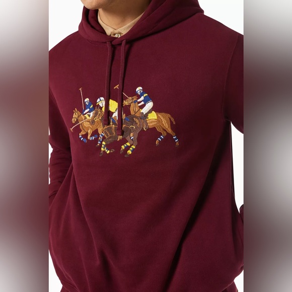 Men's Burgundy Polo Embroidered Hoodie - Picture 8 of 8